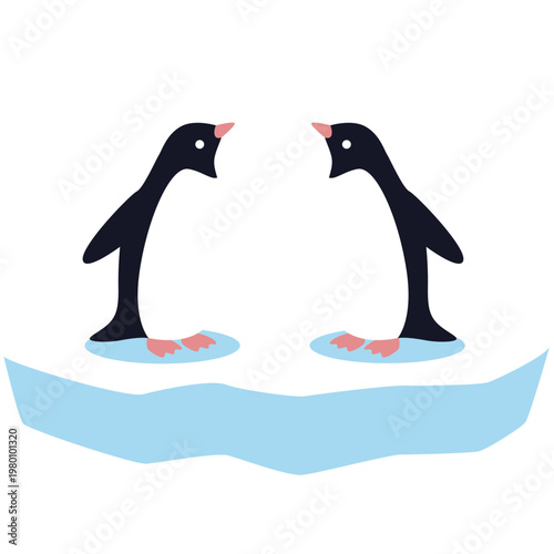 Penguin on Iceberg Illustration, Cute Cartoon Arctic Animal Vector
