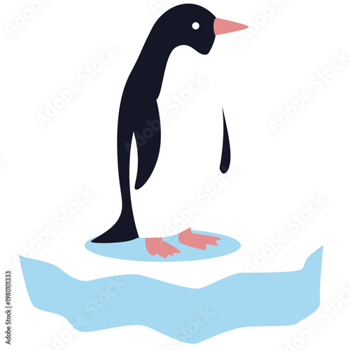 Penguin on Iceberg Illustration, Cute Cartoon Arctic Animal Vector