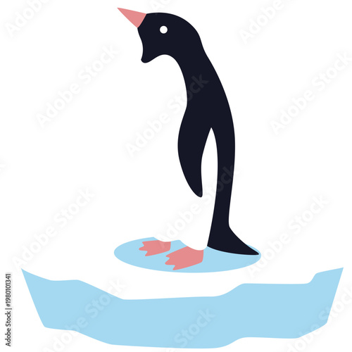Penguin on Iceberg Illustration, Cute Cartoon Arctic Animal Vector