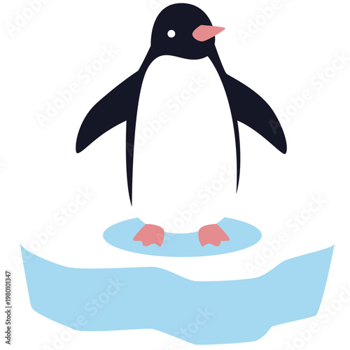 Penguin on Iceberg Illustration, Cute Cartoon Arctic Animal Vector