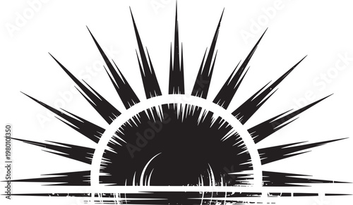 Grunge Sunburst Graphic with Rising Sun and Radiating Rays