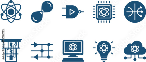 Collection of blue science and technology icons