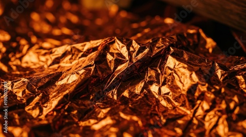 Textured Copper Foil: Intricate folds and creases in a sheet of lustrous copper foil create a mesmerizing interplay of light and shadow, revealing the beauty of the metal's rich, warm hue.