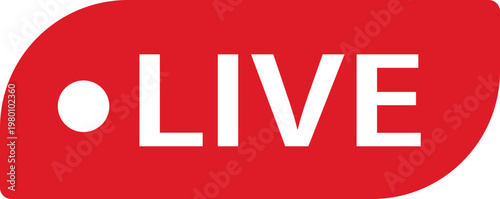 Live streaming icon with a recording dot for online broadcasting. Digital label represents real time video content. Vector graphic for social media stream design.