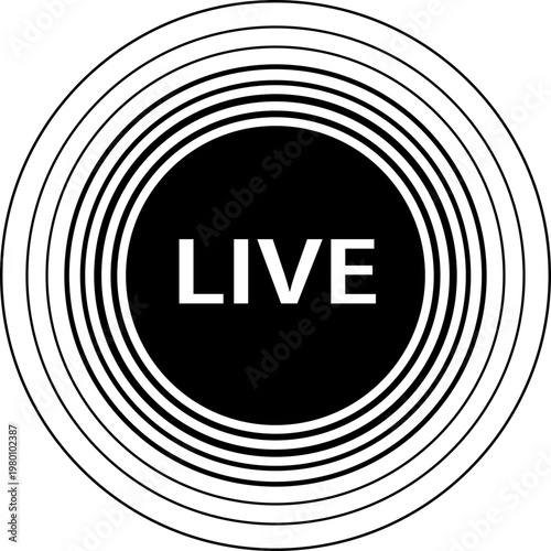 Live streaming icon featuring circular signal wave symbol for online broadcasting. Digital radio wave indicator represents real time video content and connection. Vector illustration.
