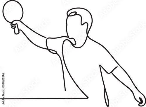 Table tennis player serve the ball. one line art icon drawing vector