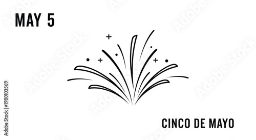 Cinco de Mayo line art emblem, Mexican holiday celebration badge with sombrero and maracas, minimalist black and white circular vector icon