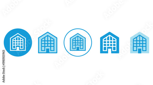 Set of five modern blue home and real estate icons on light background for business and property marketing
