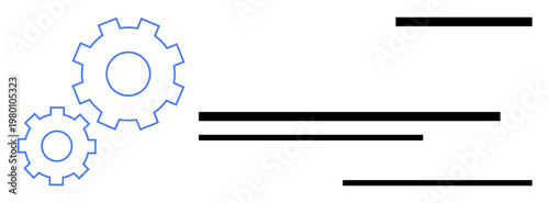 Workflow processes, automation, engineering concepts, system design, technology, business structure. Two gears beside minimalist lines. Workflow processes and automation system concepts
