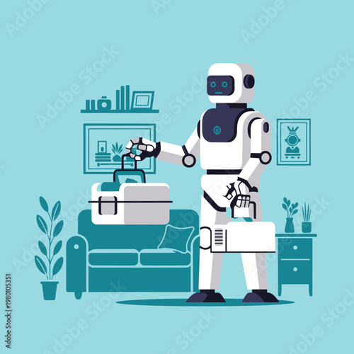 Robot carrying luggage for travel and business purposes.