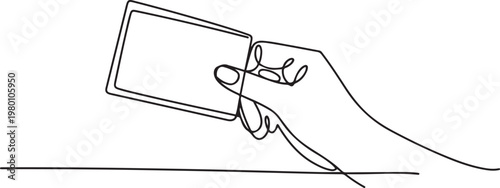 holding a card one line drawing. continuous line drawing for business and finance design and concept. one line art icon drawing vector