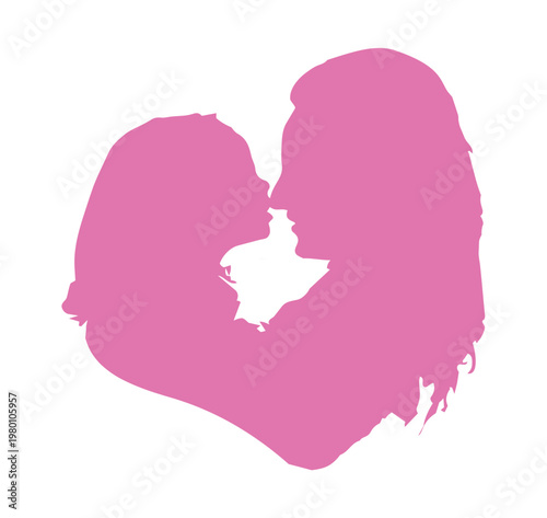 Mãe e filho  - Vetor - Silhueta coração