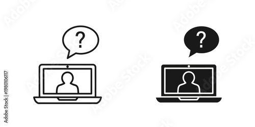 confused person choosing between two laptops vector illustration flat design