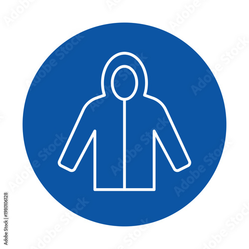 Minimalist Line Icon of Hooded Jacket on Blue Background for Apparel Design