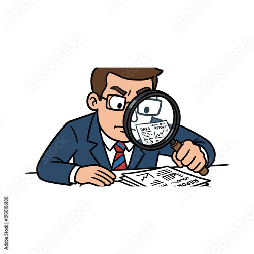 Businessman looking at document closely.