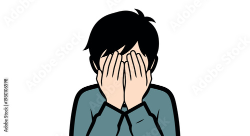 Cartoon man covering his face.