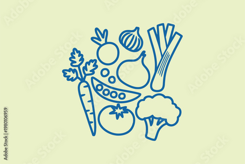 Simple outline illustration of assorted vegetables with vegetables, nutrition
