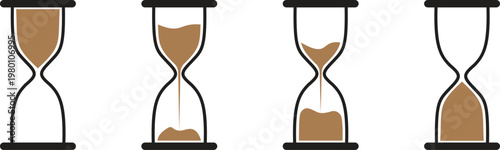 Hourglass sand timer vector icon set. Ancient clock instruments for time management and deadline measurement isolated on transparent background. Traditional sandglass design elements for countdown.