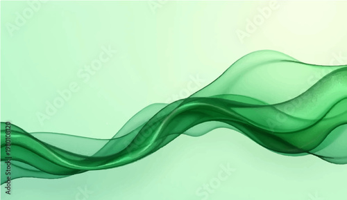 A harmonious dance of emerald green ribbons against a soft, subtle backdrop evokes a sense of fluid movement, grace, and organic elegance.