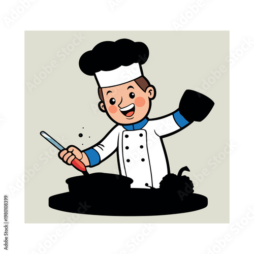 Chef preparing a fresh and colorful salad on a white plate in a busy restaurant kitchen sh
