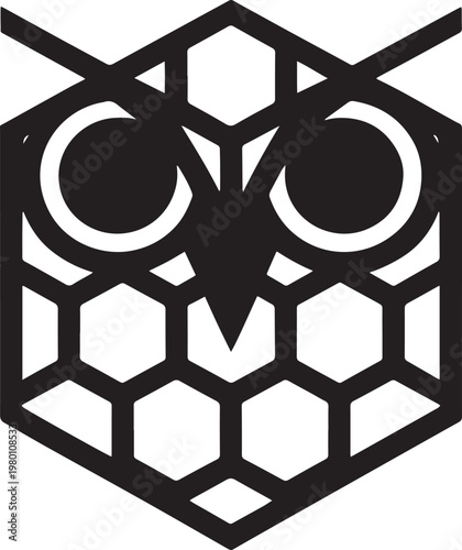Wallpaper Mural Black owl face in honeycomb pattern with hexagonal cells and wings on white background Torontodigital.ca