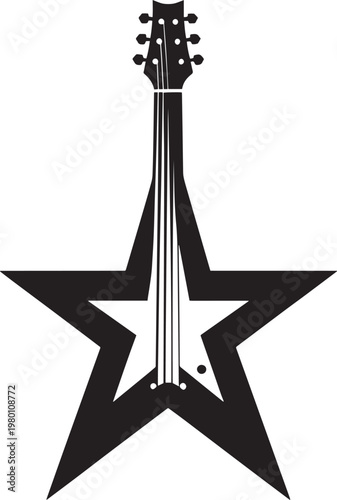 Wallpaper Mural Black star guitar illustration with white background and bold lines Torontodigital.ca