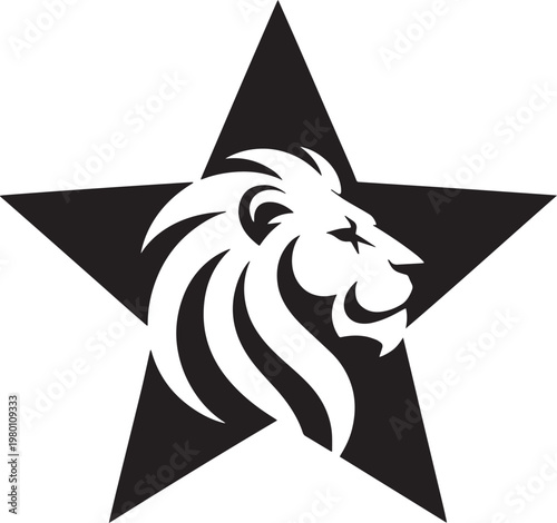 Wallpaper Mural Black star with white lion's head silhouette bold graphic illustration Torontodigital.ca