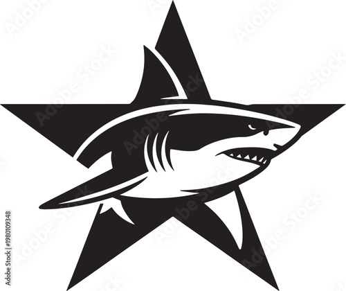 Wallpaper Mural Black shark star graphic with fierce expression on white background Torontodigital.ca