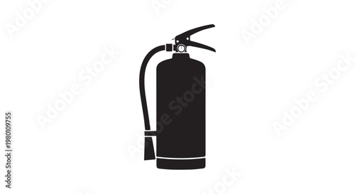 Black silhouette of a fire extinguisher, portable safety equipment for emergency situations and fire prevention, vector graphic.