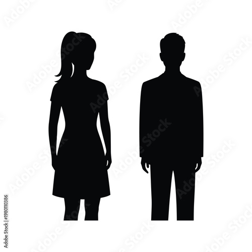 Silhouettes of a woman in a dress and a man in a suit for people and human representation vector.