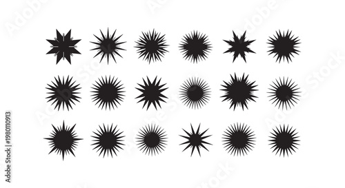 Sparkle and starburst shapes collection with various pointed icons and radiant flash designs for decorative graphic elements vector.