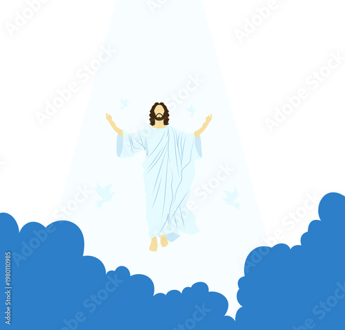 Ascension Day of Jesus Illustration, Christian Religious Ascension Scene Vector