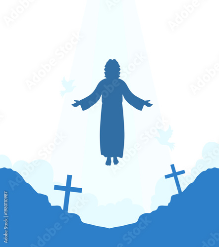 Ascension Day of Jesus Illustration, Christian Religious Ascension Scene Vector