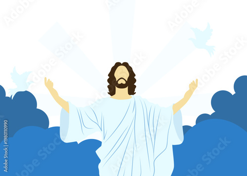 Ascension Day of Jesus Illustration, Christian Religious Ascension Scene Vector