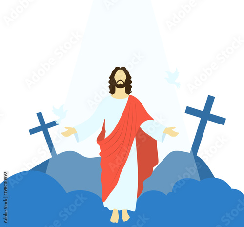 Ascension Day of Jesus Illustration, Christian Religious Ascension Scene Vector