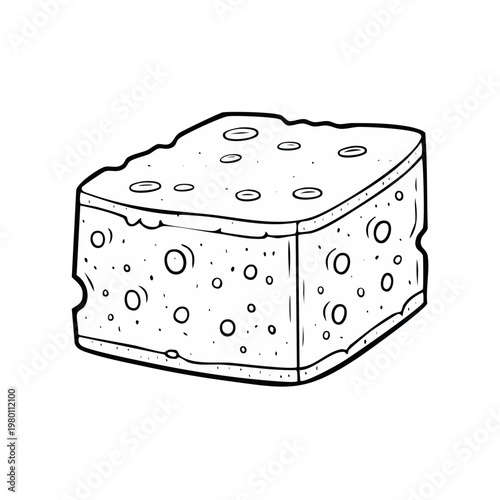 Vector illustration of a block of cheese with holes and textured edges in a hand drawn style
