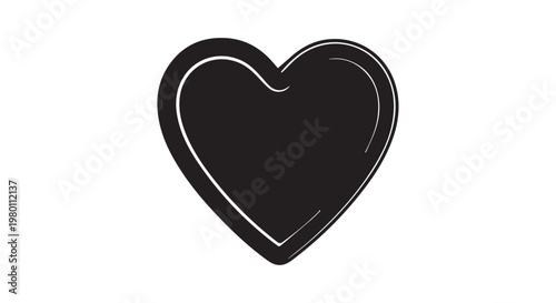 Black heart symbol on white background, minimalist illustration for valentine's day or love concept.