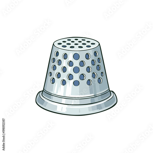 Metal sewing thimble with holes for protection while hand stitching