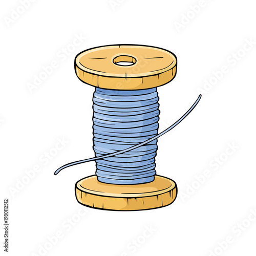 Single Spool of Light Blue Thread with Needle Illustration