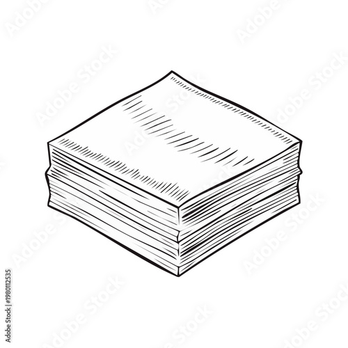 Hand-drawn stack of blank white paper pages in a sketch art style, representing documents or notes.
