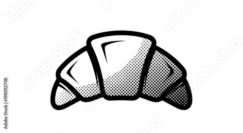Hand-drawn croissant icon, minimalist black and white illustration, vector graphic.