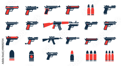 Modern Firearms Collection: Handguns, Rifles, and Ammunition Icons