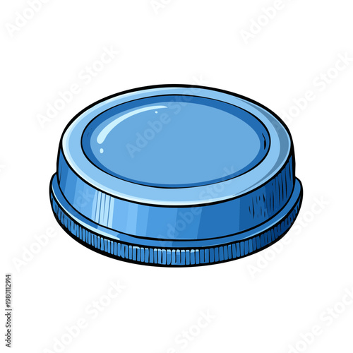 Round blue bottle cap with textured rim for sealing and packaging