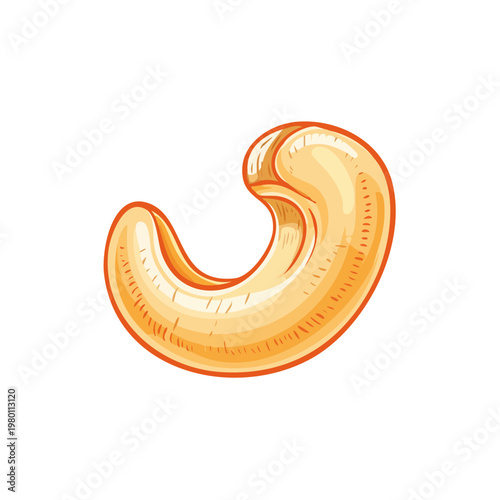 Hand-drawn illustration of a single cashew nut, rendered in a sketch style with warm, appetizing colors.