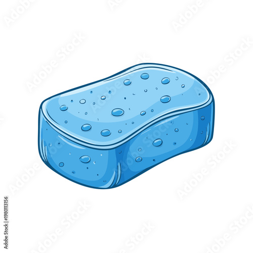 Blue bath sponge with water droplets illustration