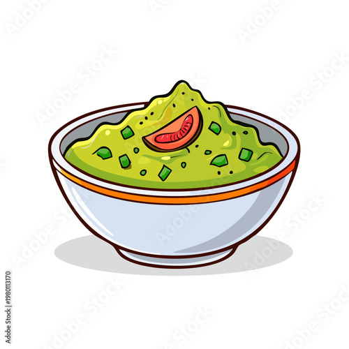 Freshly Made Guacamole in a Decorative Bowl with Tomato Garnish