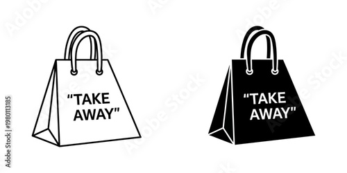 take away paper shopping bag with handles flat design vector illustration