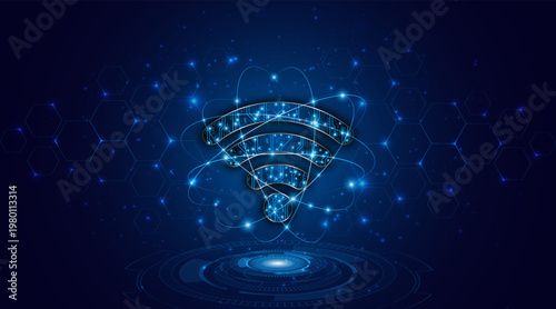 The concept of a Wifi symbol with a circuit board. Internet connectivity or wireless communication technology.