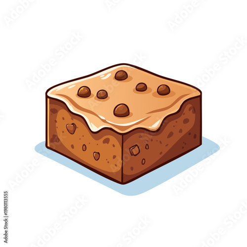 Delicious Chocolate Chip Brownie Dessert with Creamy Frosting Illustration