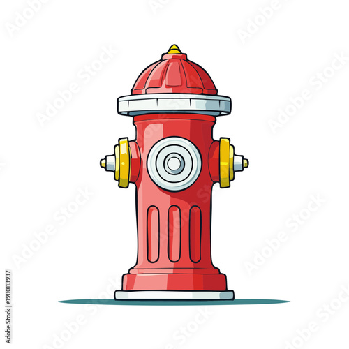Bright red fire hydrant with yellow accents classic municipal safety equipment illustration